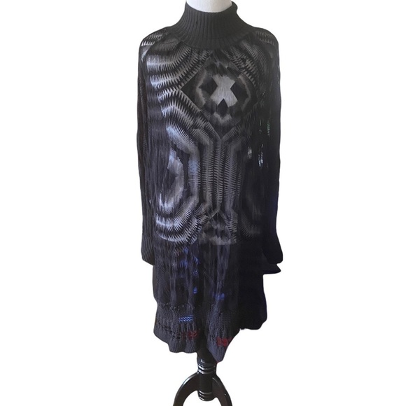 1990s Jean Paul Gaultier Sheer Silk Devore Black Velvet & Knit Dress Tunic SZ XL - Picture 1 of 12